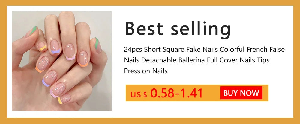 False Nail Full Cover Fake Nail Pink Glitter Wearable French Short Nails Square Head False Nail Press On Nails Manicure Tool