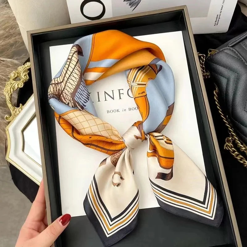 Luxury Silk Shawl Square Scarf for Women Satin Fashion Wraps Neckerchief Female Hair Bands Ribbon Headband Bandana 70X70CM