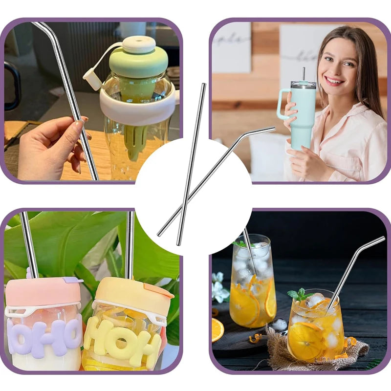 ♡ 4Pcs Stainless Steel Straws for Stanley Cup 40oz with Cleaning Brush Reusable Straws Straight Bent Metal Straw Set Kitchen Tool ♡