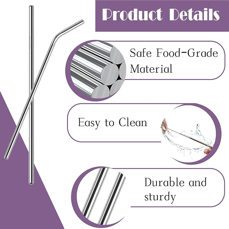 ♡ 4Pcs Stainless Steel Straws for Stanley Cup 40oz with Cleaning Brush Reusable Straws Straight Bent Metal Straw Set Kitchen Tool ♡