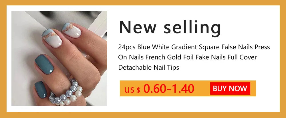 False Nail Full Cover Fake Nail Pink Glitter Wearable French Short Nails Square Head False Nail Press On Nails Manicure Tool