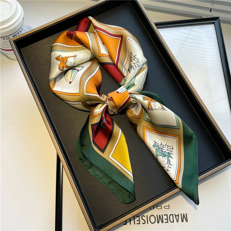 Luxury Silk Shawl Square Scarf for Women Satin Fashion Wraps Neckerchief Female Hair Bands Ribbon Headband Bandana 70X70CM