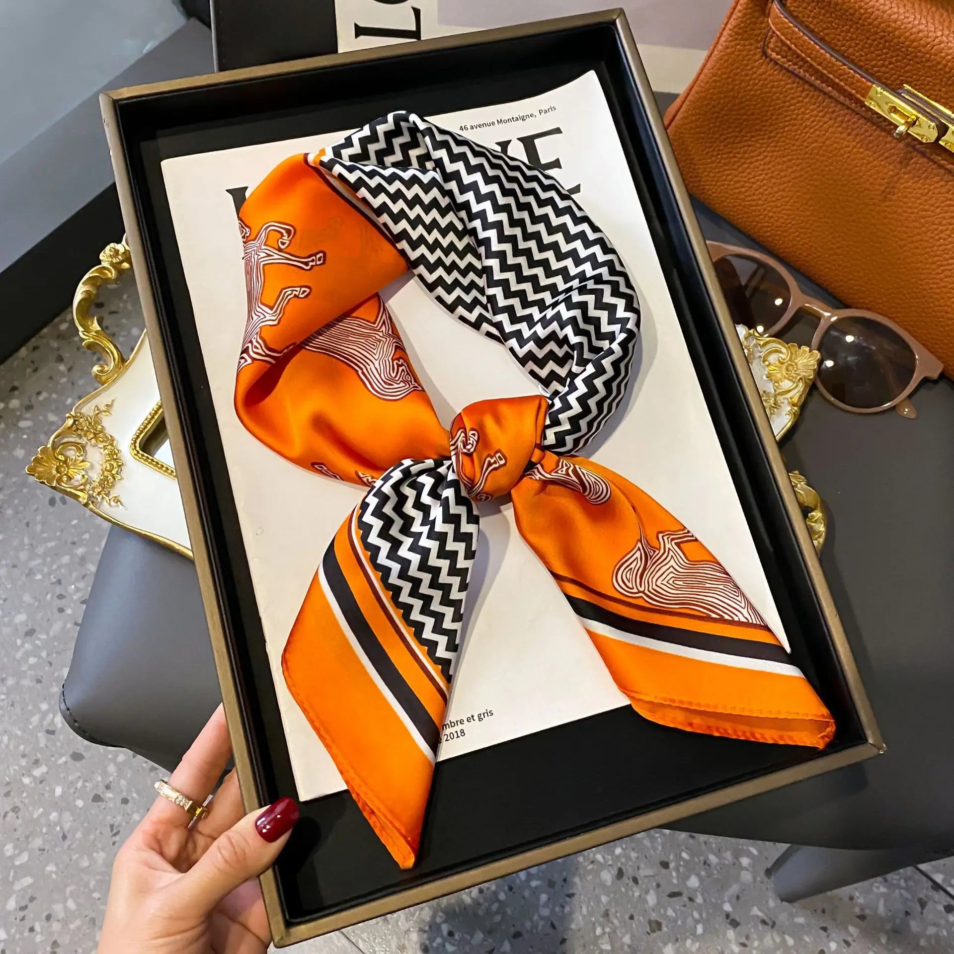 Luxury Silk Shawl Square Scarf for Women Satin Fashion Wraps Neckerchief Female Hair Bands Ribbon Headband Bandana 70X70CM