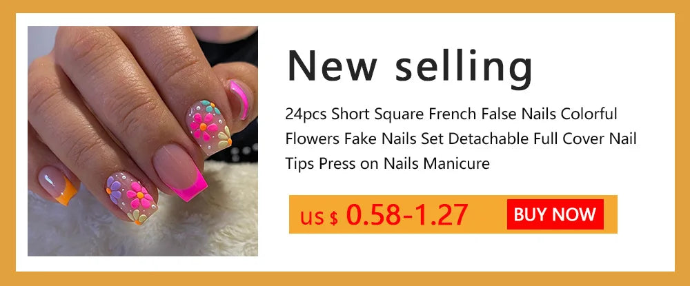 False Nail Full Cover Fake Nail Pink Glitter Wearable French Short Nails Square Head False Nail Press On Nails Manicure Tool
