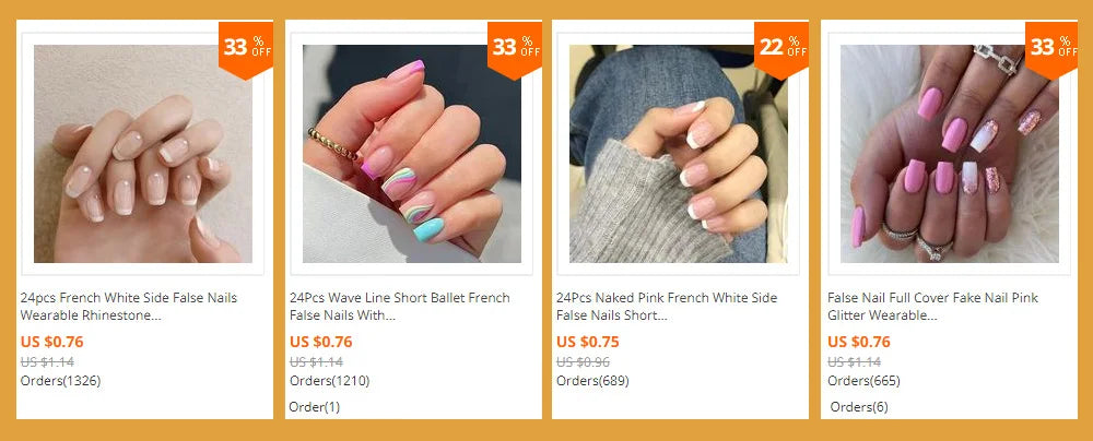 False Nail Full Cover Fake Nail Pink Glitter Wearable French Short Nails Square Head False Nail Press On Nails Manicure Tool