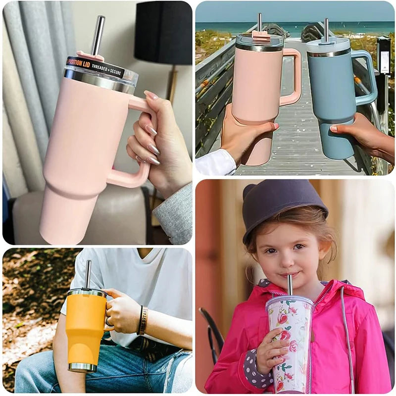 ♡ 4Pcs Stainless Steel Straws for Stanley Cup 40oz with Cleaning Brush Reusable Straws Straight Bent Metal Straw Set Kitchen Tool ♡